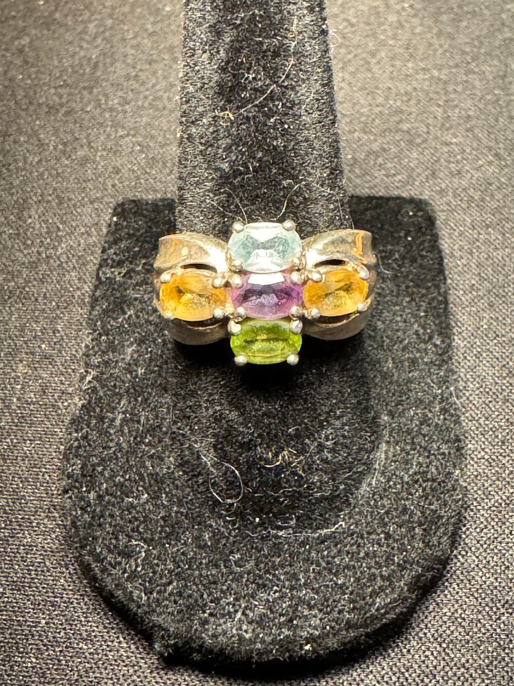 925 Sterling Silver Real Peridot, Citrine, Amethyst Ring Size 7